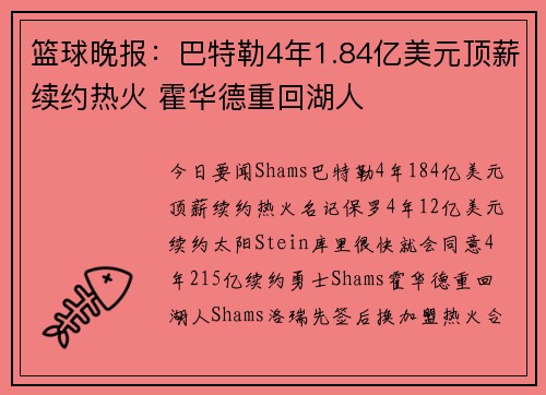 篮球晚报：巴特勒4年1.84亿美元顶薪续约热火 霍华德重回湖人