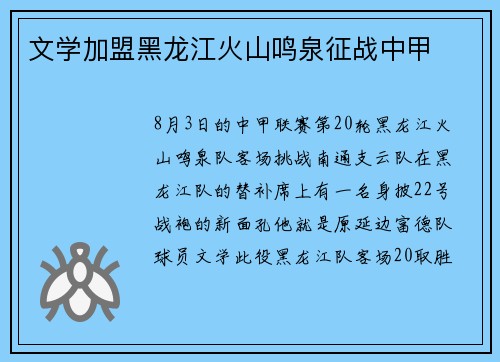 文学加盟黑龙江火山鸣泉征战中甲